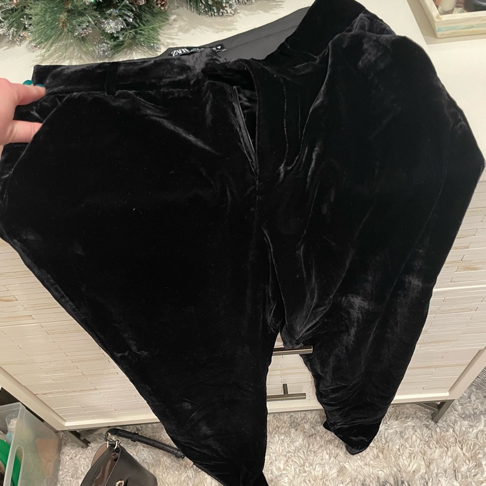 Zara black velvet pants holiday NWT